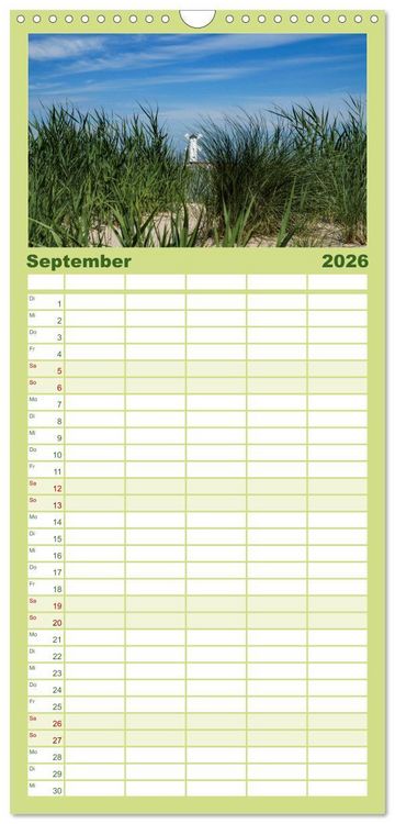 Produktbild: Familienplaner 2026 - Das idyllische Usedom mit 5 Spalten (Wandkalender, 21 x 45 cm) CALVENDO