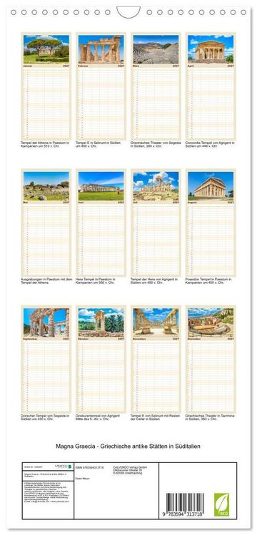 Produktbild: Familienplaner 2027 - Magna Graecia - Griechische antike St&auml;tten in S&uuml;ditalien mit 5 Spalten (Wandkalender, 21 x 45 cm) CALVENDO