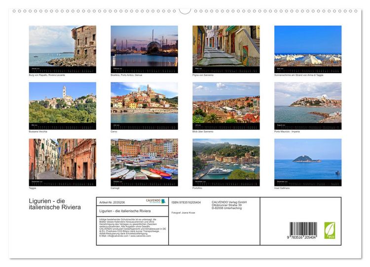 Produktbild: Ligurien - die italienische Riviera (hochwertiger Premium Wandkalender 2026 DIN A2 quer), Kunstdruck in Hochglanz