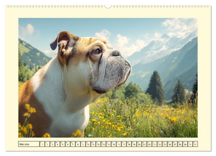 Produktbild: Bulldogs on Tour. Urlaubsreif und schnaufend zum Gipfelgl&uuml;ck (hochwertiger Premium Wandkalender 2026 DIN A2 quer), Kunstdruck in Hochglanz