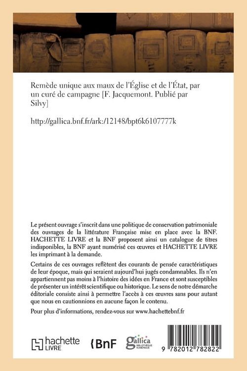 Produktbild: Rem&egrave;de Unique Aux Maux de l'&Eacute;glise Et de l'&Eacute;tat, Par Un Cur&eacute; de Campagne