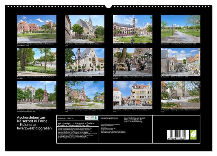 Produktbild: Aschersleben zur Kaiserzeit in Farbe &ndash; Kolorierte Schwarzwei&szlig;fotografien (hochwertiger Premium Wandkalender 2026 DIN A2 quer), Kunstdruck in Hochglanz