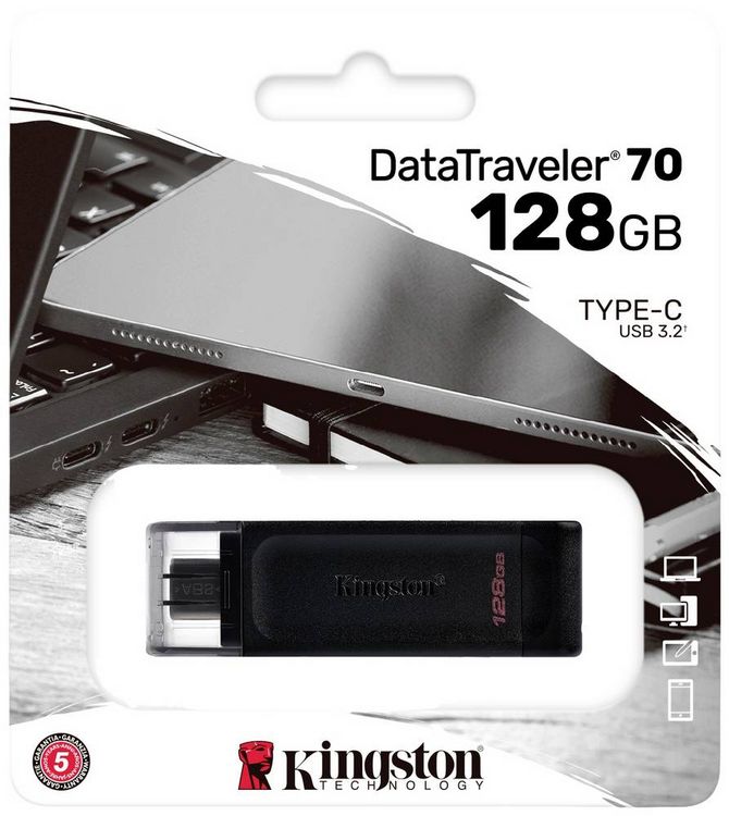 Produktbild: Kingston DataTraveler 70 USB-Stick Retail 128GB Schwarz DT70/128GB USB-C&reg;