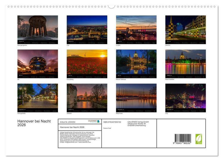 Produktbild: Hannover bei Nacht 2026 (hochwertiger Premium Wandkalender 2026 DIN A2 quer), Kunstdruck in Hochglanz