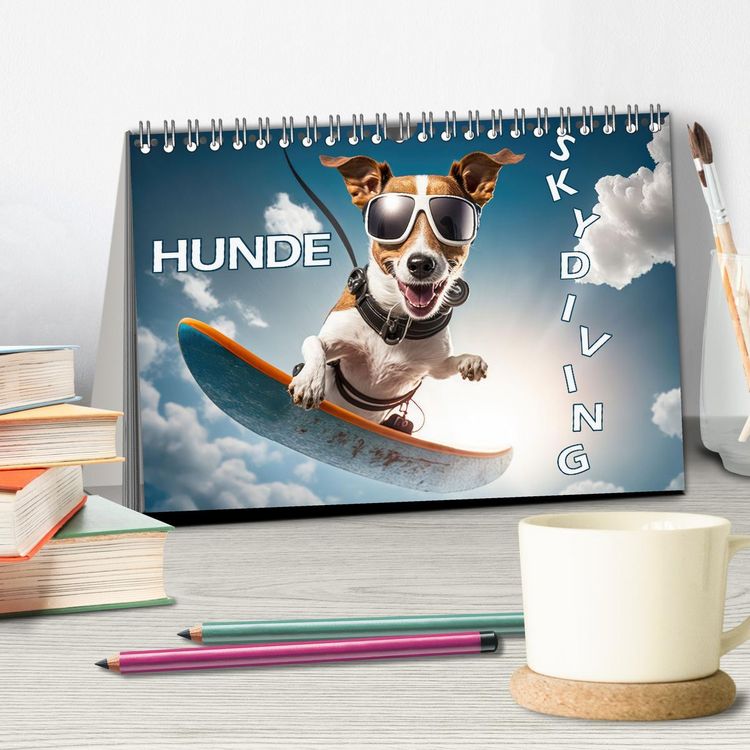 Produktbild: Hunde Skydiving (Tischkalender 2026 DIN A5 quer), CALVENDO Monatskalender
