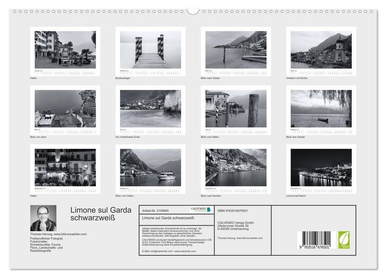 Produktbild: Limone sul Garda schwarzwei&szlig; (hochwertiger Premium Wandkalender 2026 DIN A2 quer), Kunstdruck in Hochglanz