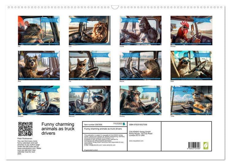 Produktbild: Funny charming animals as truck drivers (Wall Calendar 2026 DIN A2 landscape), CALVENDO 12 Month Wall Calendar