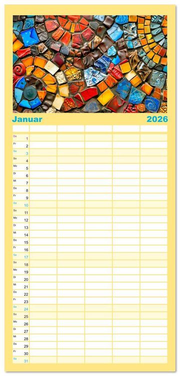 Produktbild: Familienplaner 2026 - Patchwork - Farben und Formen mit 5 Spalten (Wandkalender, 21 x 45 cm) CALVENDO