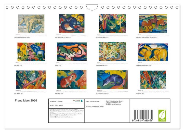 Produktbild: Franz Marc 2026 (Wandkalender 2026 DIN A4 quer), CALVENDO Monatskalender