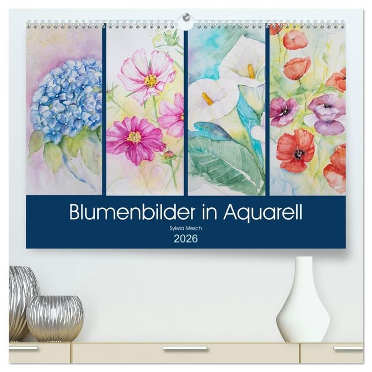 Produktbild: Blumenbilder in Aquarell (hochwertiger Premium Wandkalender 2026 DIN A2 quer), Kunstdruck in Hochglanz