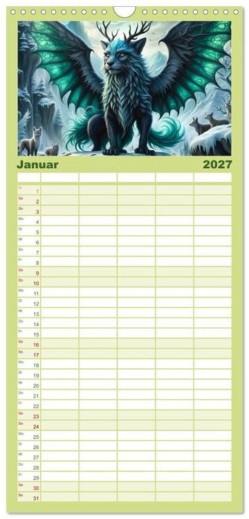Produktbild: Familienplaner 2027 - Verborgene Welten: Arkanum der mystischen Tierwesen mit 5 Spalten (Wandkalender, 21 x 45 cm) CALVENDO
