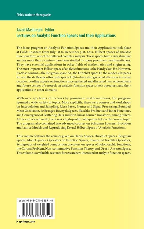 Produktbild: Lectures on Analytic Function Spaces and their Applications