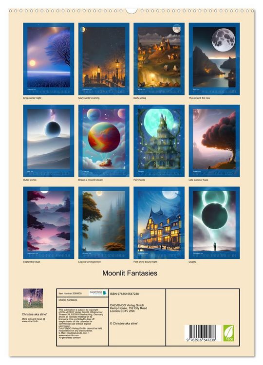 Produktbild: Moonlit Fantasies (High Quality Premium Wall Calendar 2026 DIN A2 portrait),CALVENDO 12 Month Wall Calendar