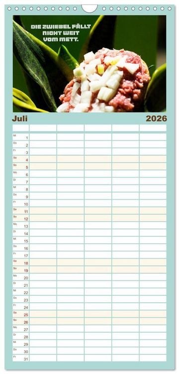 Produktbild: Familienplaner 2026 - Mettkalender - Spread some more Mett mit 5 Spalten (Wandkalender, 21 x 45 cm) CALVENDO