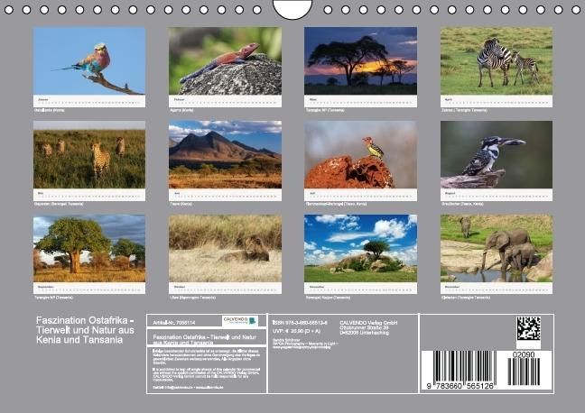 Produktbild: Faszination Ostafrika - Tierwelt und Natur aus Kenia und Tansania (Wandkalender immerw&auml;hrend DIN A4 quer)