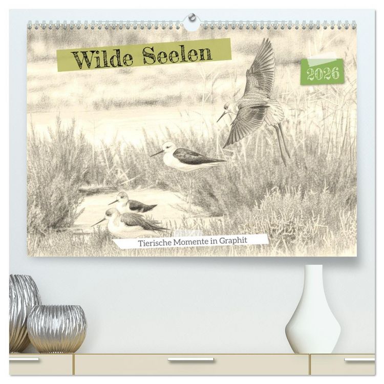 Produktbild: Wilde Seelen - Tierische Momente in Graphit (hochwertiger Premium Wandkalender 2026 DIN A2 quer), Kunstdruck in Hochglanz