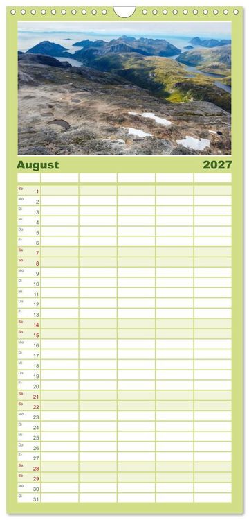 Produktbild: Familienplaner 2027 - Spektakul&auml;re Bergwelten Norwegen mit 5 Spalten (Wandkalender, 21 x 45 cm) CALVENDO