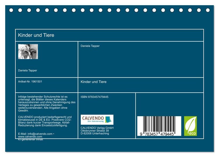 Produktbild: Kinder und Tiere (Tischkalender 2026 DIN A5 quer), CALVENDO Monatskalender