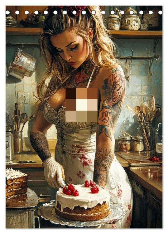 Produktbild: Tattoo Girls and Cakes (Desk Calendar 2026 DIN A5 portrait), CALVENDO 12 Month DeskCalendar
