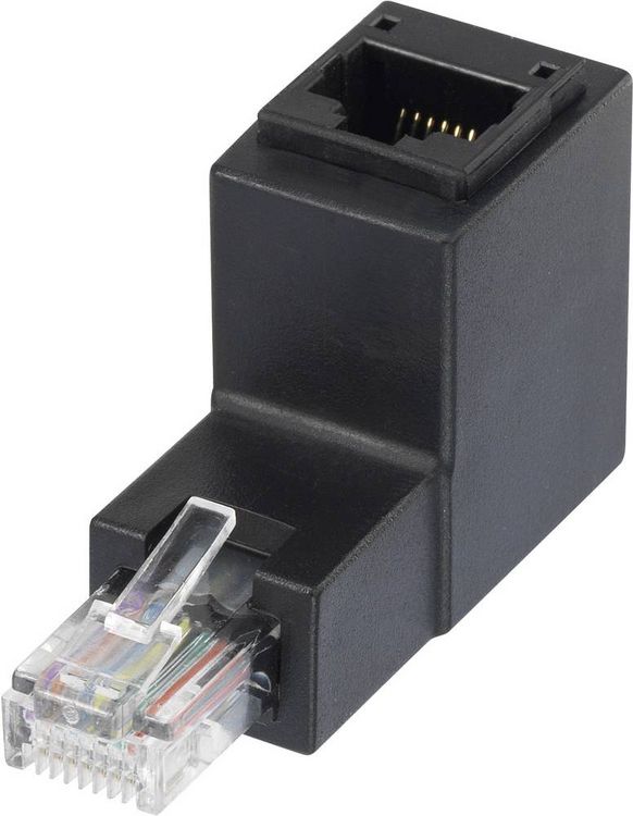 Produktbild: RJ45 Netzwerk Adapter CAT 5e 90&deg; nach oben gewinkelt [1x RJ45-Stecker - 1x RJ45-Buchse] 0.00 m Schwarz Renkforce
