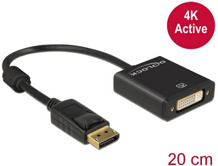 Produktbild: Delock DisplayPort / DVI Adapterkabel DisplayPort Stecker, DVI-I 24+5pol. Buchse 0.20 m Schwarz 62599 vergoldete Steckkontakte DisplayPort-Kabel