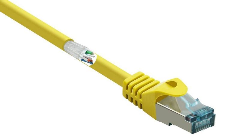 Produktbild: Renkforce RF-5088652 RJ45 Patchkabel CAT 6a S/FTP 5.00 m Gelb mit Rastnasenschutz, Flammwidrig 1 St.