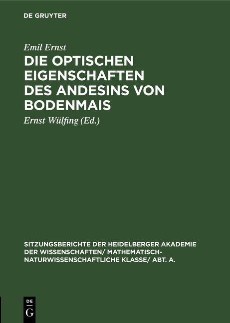 Produktbild: Die optischen Eigenschaften des Andesins von Bodenmais