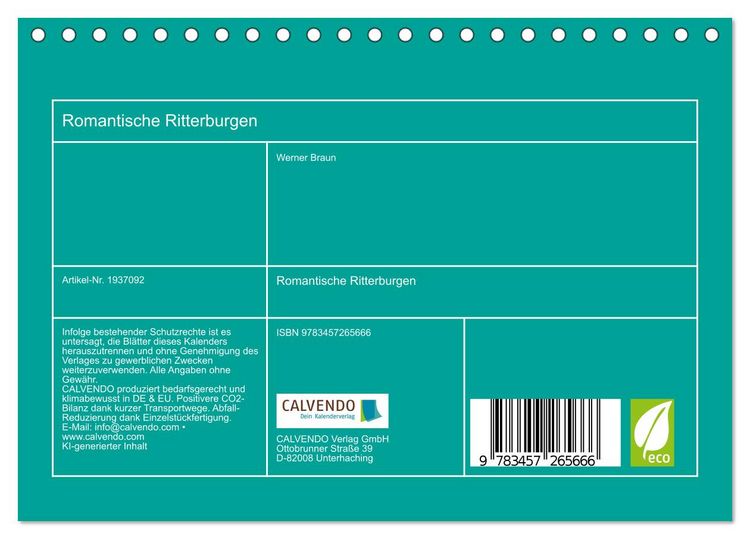 Produktbild: Romantische Ritterburgen (Tischkalender 2026 DIN A5 quer), CALVENDO Monatskalender