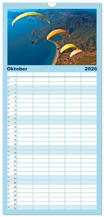 Produktbild: Familienplaner 2026 - Freiheit und Abenteuer - Paragliding mit 5 Spalten (Wandkalender, 21 x 45 cm) CALVENDO