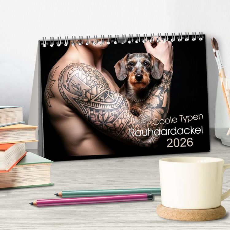 Produktbild: Coole Typen - Rauhaardackel (Tischkalender 2026 DIN A5 quer), CALVENDO Monatskalender