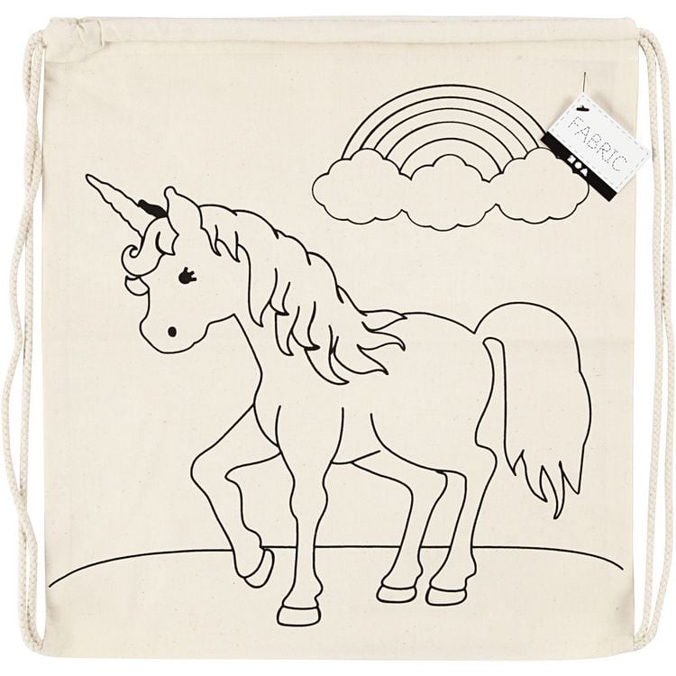 Produktbild: Creativ Company Kordelzug-Beutel, Einh&ouml;rner, Gr&ouml;&szlig;e 37x41 cm, 110 g, Hellnatur, 1 Stk