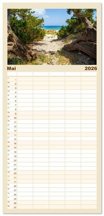 Produktbild: Familienplaner 2026 - Sardinien Insel mit Meerblick mit 5 Spalten (Wandkalender, 21 x 45 cm) CALVENDO