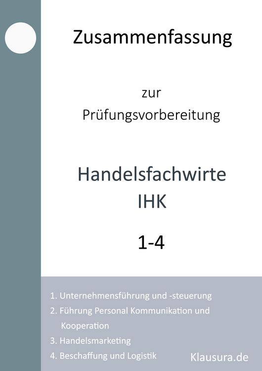 Produktbild: Zusammenfassung zur Pr&uuml;fungsvorbereitung Handelsfachwirte IHK