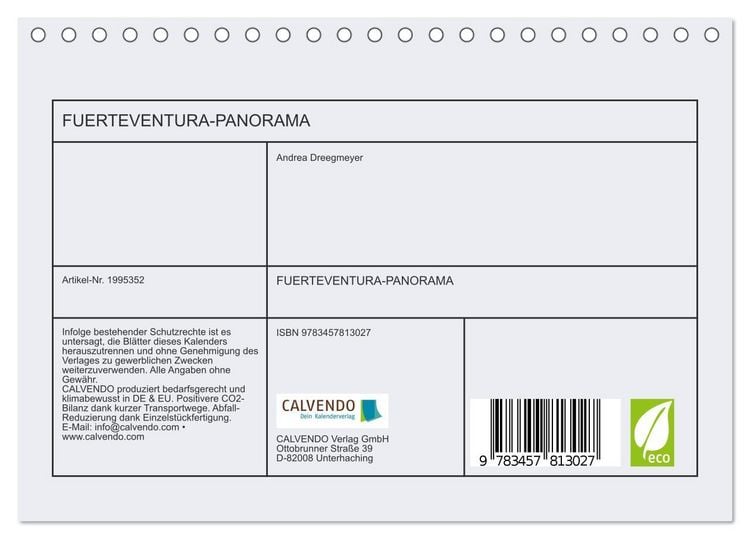 Produktbild: FUERTEVENTURA-PANORAMA (Tischkalender 2026 DIN A5 quer), CALVENDO Monatskalender