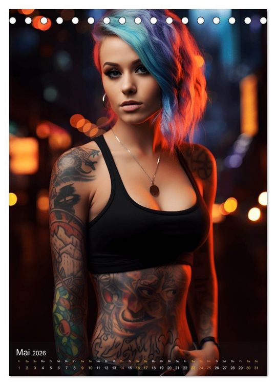 Produktbild: Tattoo Sch&ouml;nheiten - zw&ouml;lf Monate, zw&ouml;lf Frauen und jede Menge Tattoos (Tischkalender 2026 DIN A5 hoch), CALVENDO Monatskalender