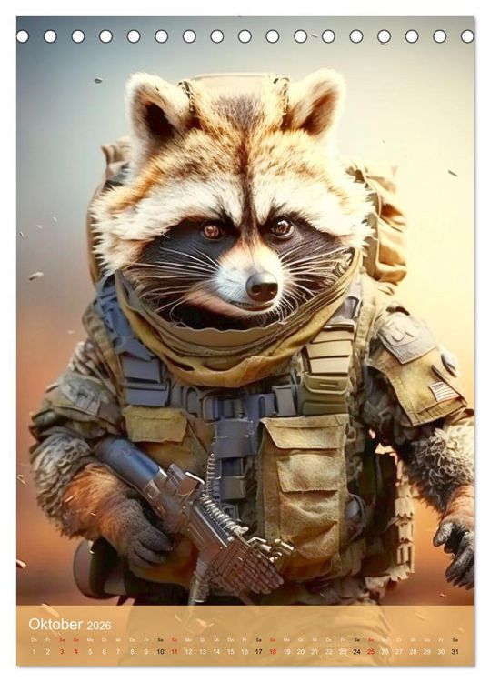 Produktbild: Tierische Krieger. Pelzige Soldaten im aktiven Dienst des Milit&auml;rs (Tischkalender 2026 DIN A5 hoch), CALVENDO Monatskalender
