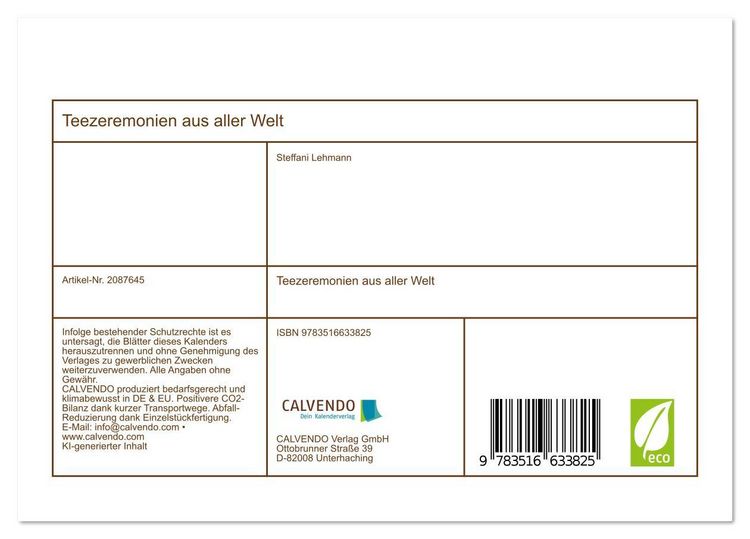 Produktbild: Teezeremonien aus aller Welt (Tischkalender 2026 DIN A5 quer), CALVENDO Monatskalender