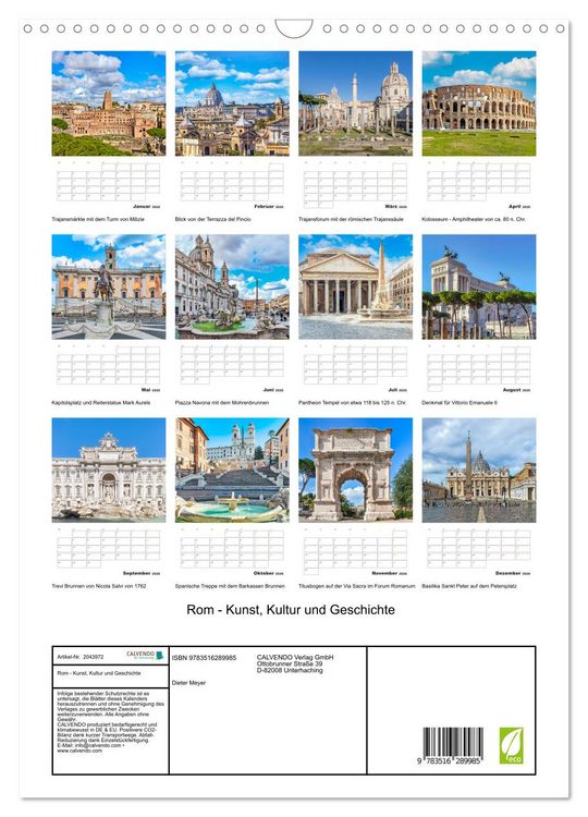 Produktbild: Rom - Kunst, Kultur und Geschichte (Wandkalender 2026 DIN A3 hoch), CALVENDO Monatskalender