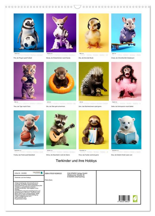 Produktbild: Tierkinder und ihre Hobbys (Wandkalender 2026 DIN A2 hoch), CALVENDO Monatskalender