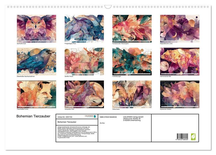 Produktbild: Bohemian Tierzauber (Wandkalender 2026 DIN A2 quer), CALVENDO Monatskalender