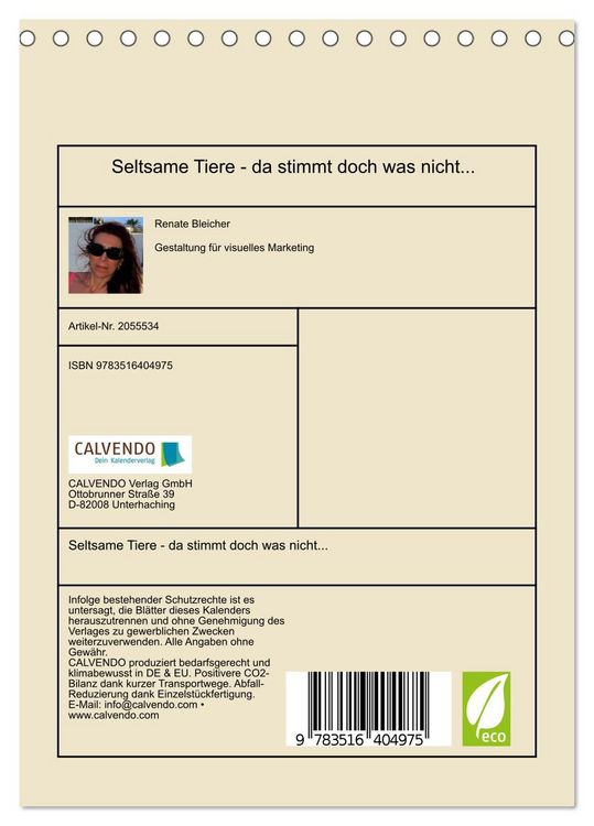 Produktbild: Seltsame Tiere - da stimmt doch was nicht... (Tischkalender 2026 DIN A5 hoch), CALVENDO Monatskalender