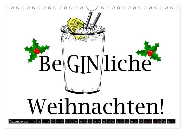 Produktbild: Gin & Tonic Die Besten Spr&uuml;che und Wortspiele (Wandkalender 2026 DIN A4 quer), CALVENDO Monatskalender