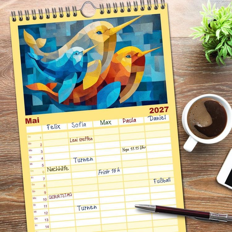 Produktbild: Familienplaner 2027 - Nordlicht in Facetten. Die Arktis in geometrischer Bildsprache mit 5 Spalten (Wandkalender, 21 x 45 cm) CALVENDO