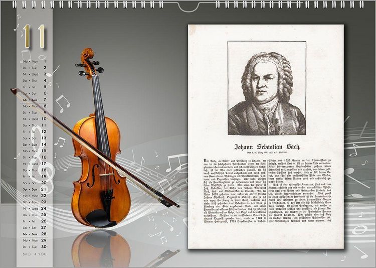 Produktbild: Komponisten-Kalender, Bach-Kalender, Musik-Kalender 2027, DIN A3