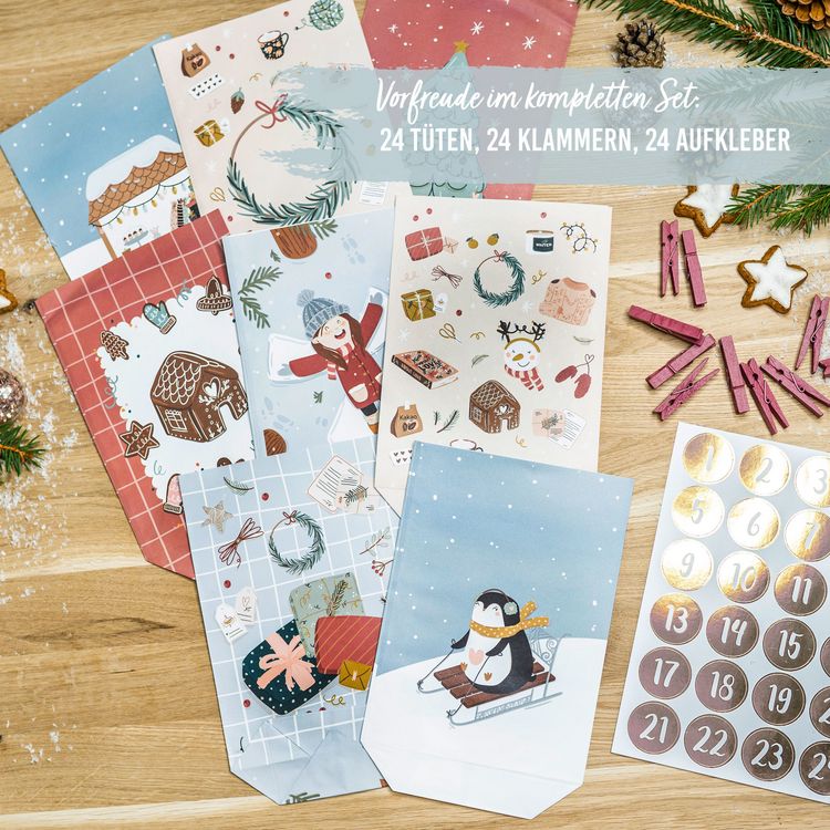 Produktbild: Adventskalender mit bedruckten T&uuml;ten &ndash; Eisblau f&uuml;r Kinder