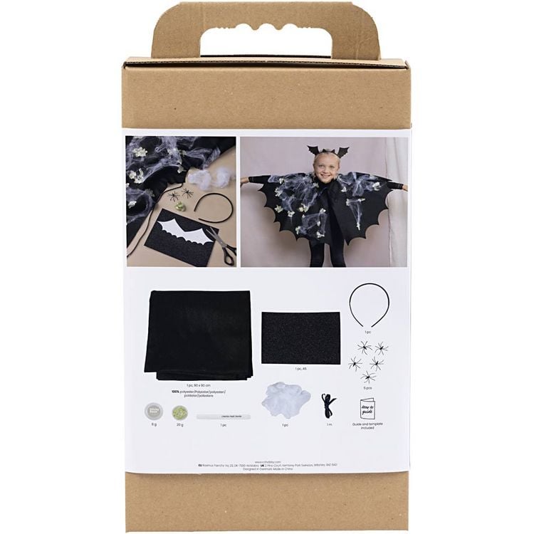 Produktbild: Creativ Company Kreativ Set Gruseliges Kost&uuml;m, Fledermausumhang , und Stirnband, Schwarz, Schwarz mit Glitter