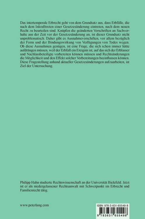 Produktbild: Die R&uuml;ckwirkung von Gesetzes&auml;nderungen im Erbrecht