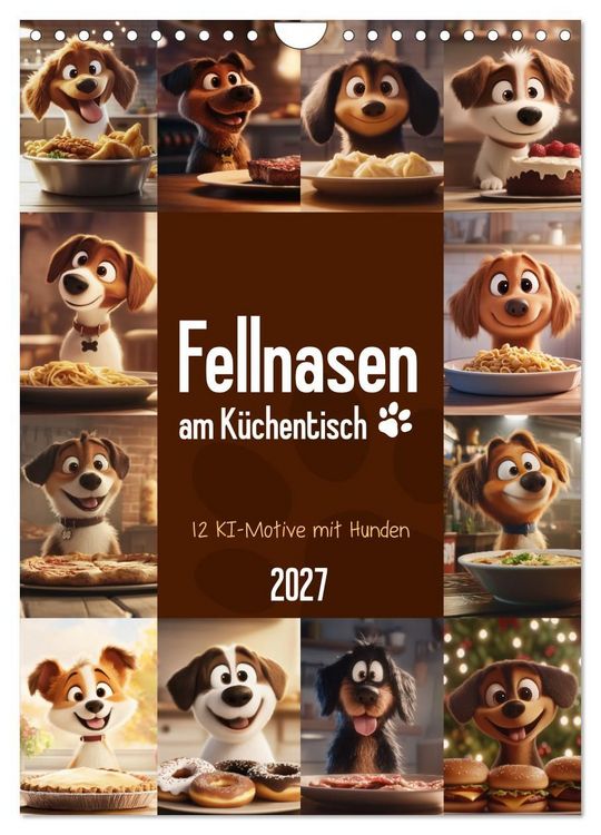 Produktbild: Fellnasen am K&uuml;chentisch - 12 KI-Motive mit Hunden (Wandkalender 2027 DIN A4 hoch), CALVENDO Monatskalender