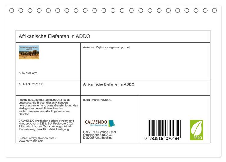 Produktbild: Afrikanische Elefanten in ADDO (Tischkalender 2026 DIN A5 quer), CALVENDO Monatskalender
