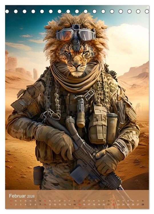 Produktbild: Tierische Krieger. Pelzige Soldaten im aktiven Dienst des Milit&auml;rs (Tischkalender 2026 DIN A5 hoch), CALVENDO Monatskalender